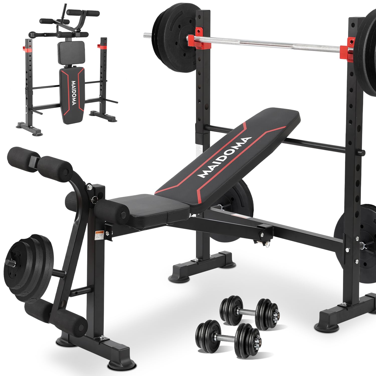 1500LBS 8 in 1 Weight Bench Set with Leg Extension/Curl and Preacher Curl, Bench Press Set and Barbell Rack with Safety Bar Catches, Foldable Workout Benches for Home(US Stock)