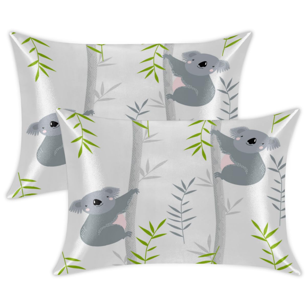 Cute Koala Animals Satin Pillowcase for Hair and Skin Set of 2 Pillow Cases Queen Size 20×30 Inches Soft Smooth with Hidden Zip Closure Gifts for Women Girl