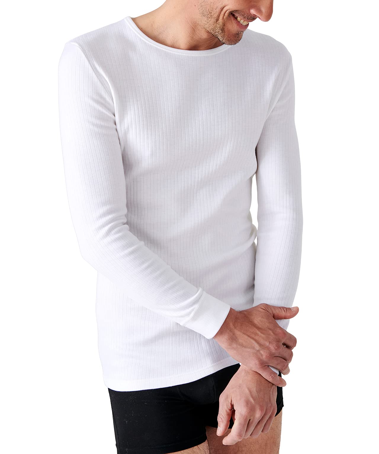 Damart Men's Blanc Long Sleeve Round Neck T-Shirt Thermolactyl
