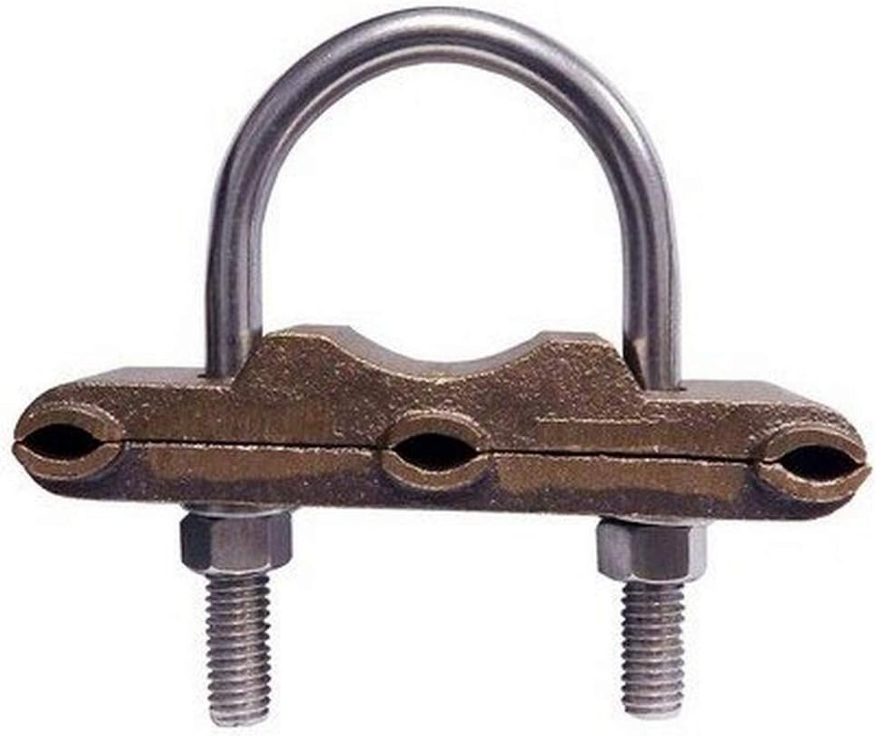 Morris 91774 Morris Products 91774 U Bolt Ground Clamp, Copper, 3 Conductors, #4 - 250 MCM Wire Range, 3" Pipe Size