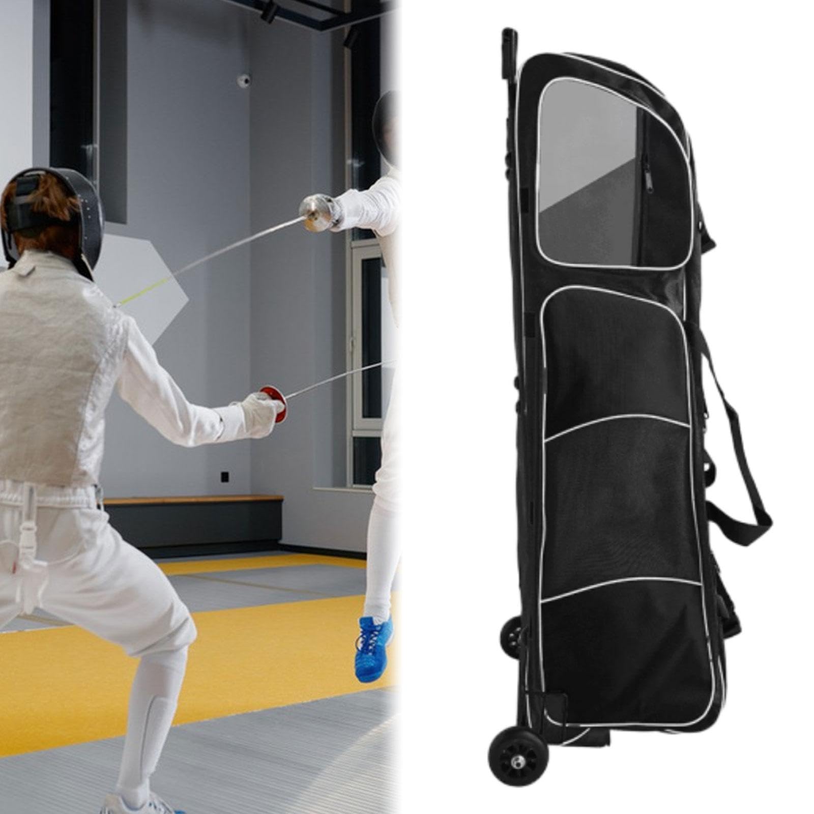 Garende Portable Fencing Gear Holder with Pull Rod and Retractable Handle, Black