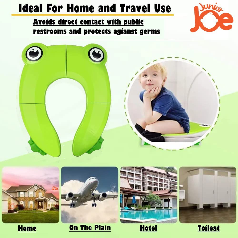 JUNIOR JOE Plastic Travel Portable Potty Seat For Kids Non-Slip Foldable Toilet Seat Pad With Carry Bag Green 3