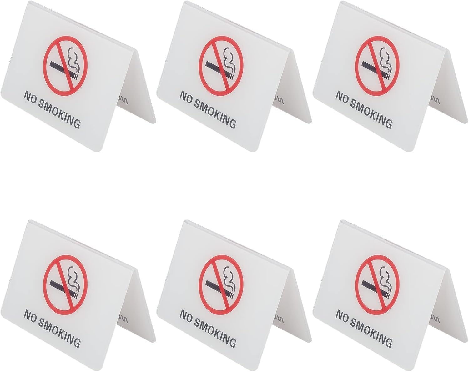 No Smoking Table Sign Black Acrylic (6 PCS), Double-Sided Tent Card Display, Smoke-Free Desk Sign for Office, Hotel, Restaurant, Cafe, Durable Plastic Board (6, White)
