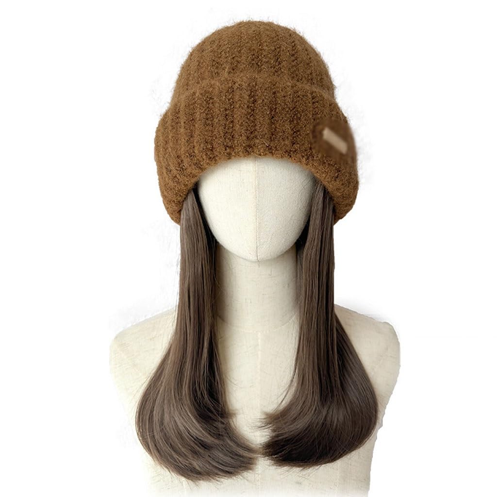 FEELIN Baseball Cap with Hair Extensions Knitted Hat Wig Cap, Women's Wig Cap, Natural Looking Synthetic Heat Resistant Fiber Wig, Suitable For Outdoor Leisure Hat Wig (Color : 01)