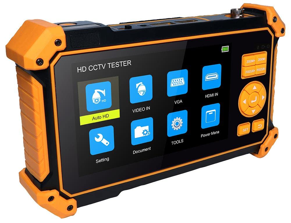 TENMA HD CCTV Camera Tester, 5" Display - Analogue, HD-TVI, HD-CVI, AHD, Cable & PTZ Test - 72-13185, Yellow