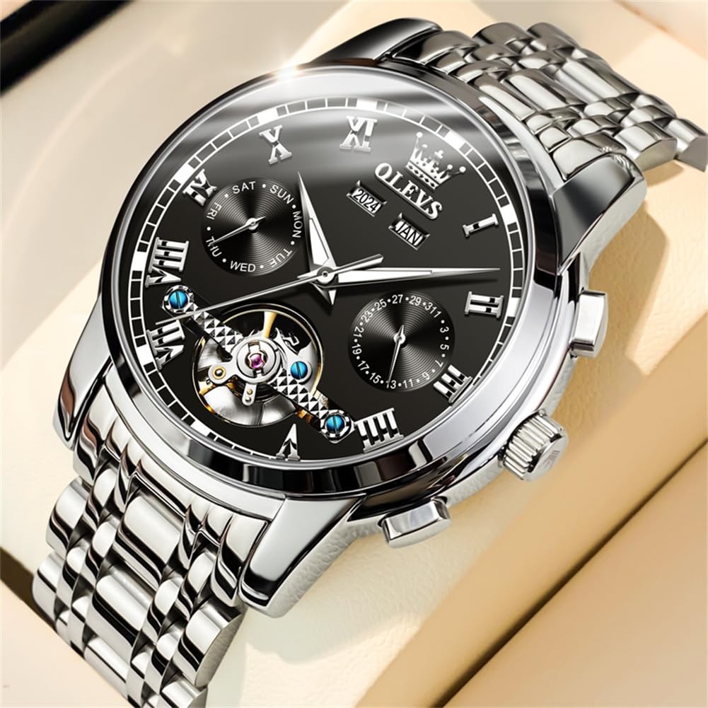 OLEVS Herrenuhren Braune Schwarz Lederarmband Quarz Uhr Männer mit Wochentag Datum Wasserdicht Leuchtende Klassische Elegantes Armbanduhr Geschenk