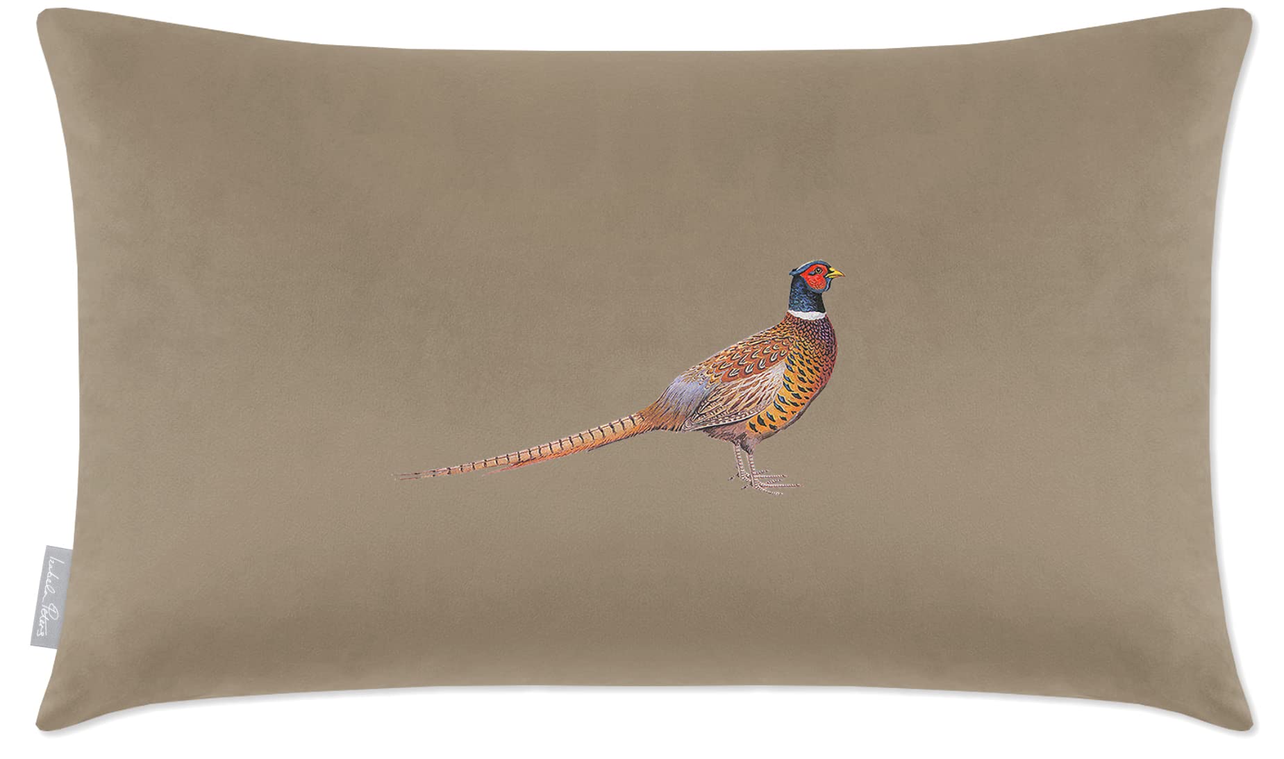 Izabela Peters Pheasant - Taupe Cushions With Covers Included, Filled Cushion, Eco-Friendly Velvet Cushions, 50 X 30 Cm, Chair Cushions, Sofa Cushions, Seat Cushions