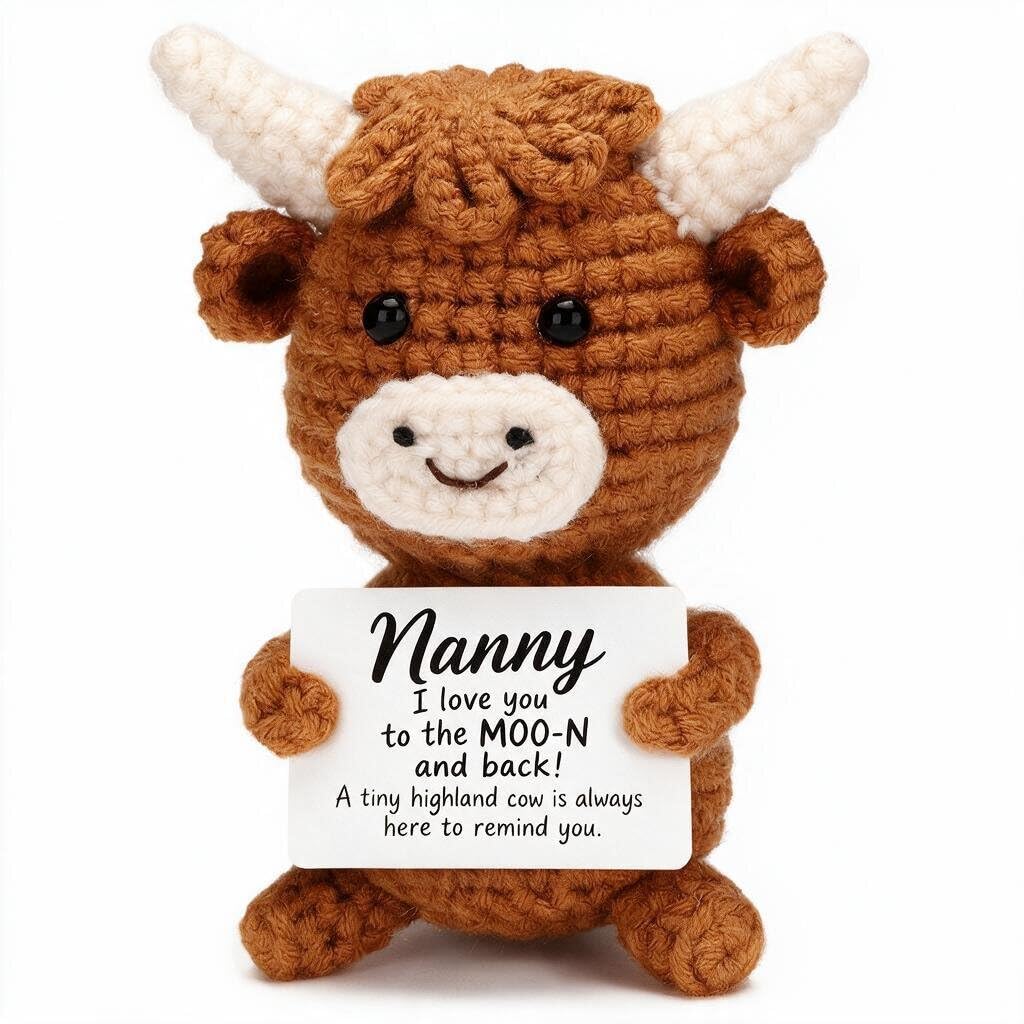 Yizzen Nanny Gifts, Highland Cow Crochet Ornaments For Nanny Birthday, Christmas, Emotional Support Gift and Keepsake