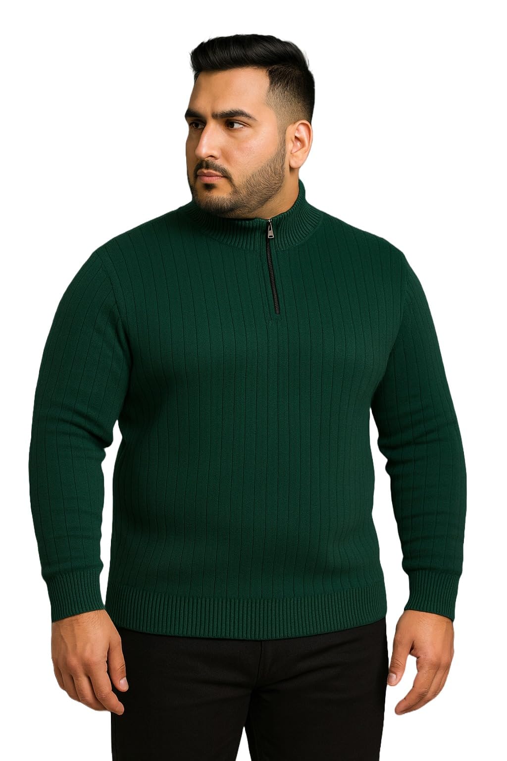 loque Mens Plus Size High Neck Zipper Ribbed Sweater Winter Wear Pullover Wool Blend Knitwear-picture-31