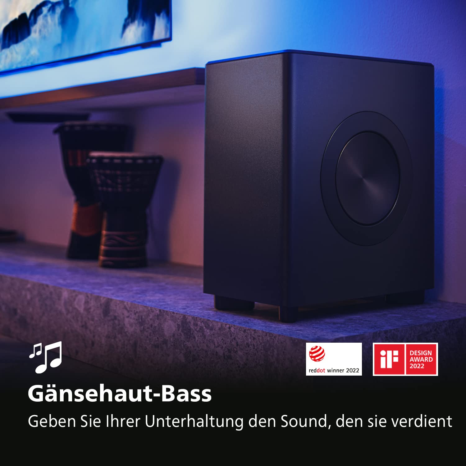 Philips Fidelio FW1 Kanal Kabelloser Subwoofer | 420 W | Cinematischer Sound | tiefer Bass für Heimkino & Musik | Gebürstetes Metall und Lederverarbeitung | DTS Play-Fi & RCA Anschluss