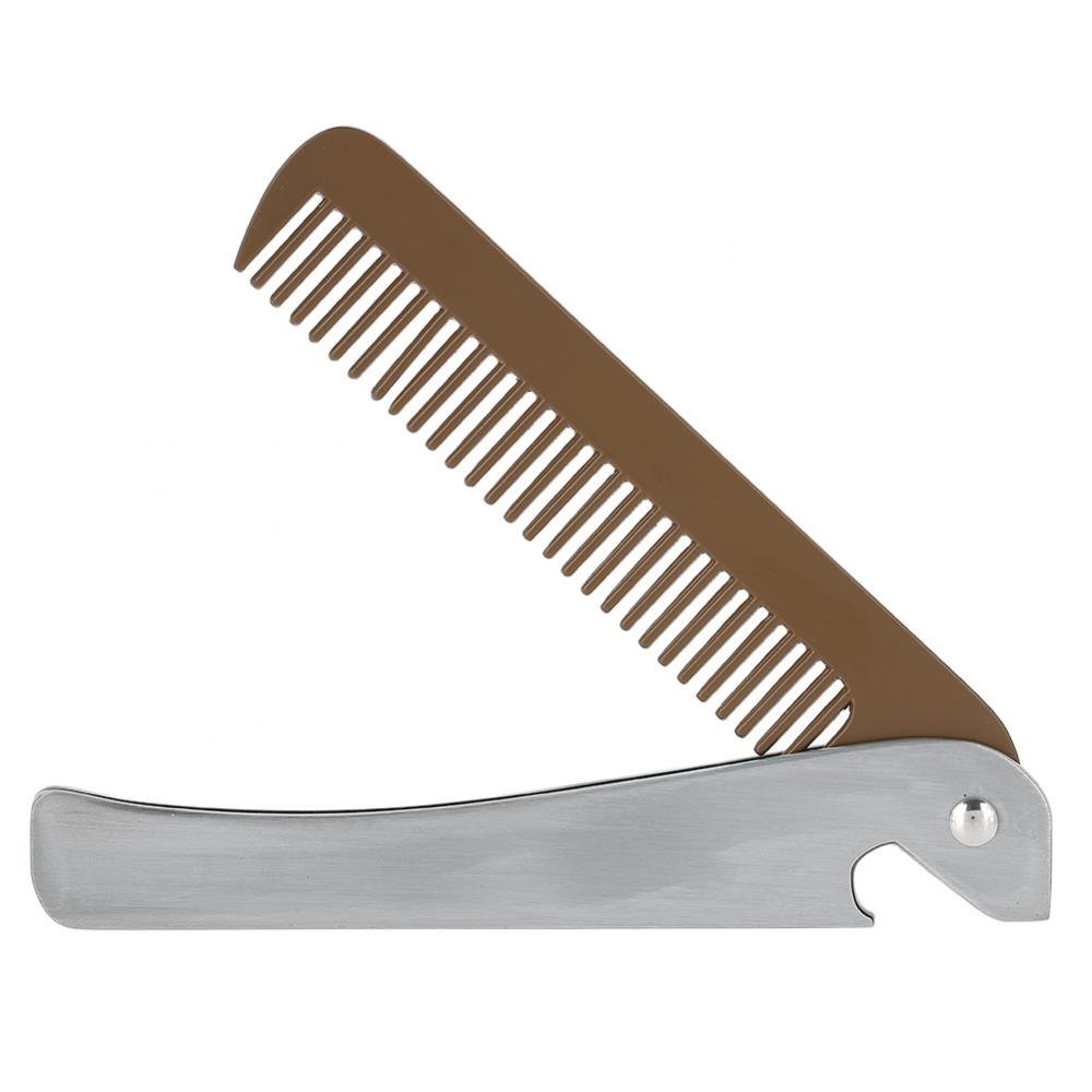 Portable Folding Comb Bottle Opener, Great for Head Hair, Beards, and Mustaches - Stainless Steel Styling Tool for Men