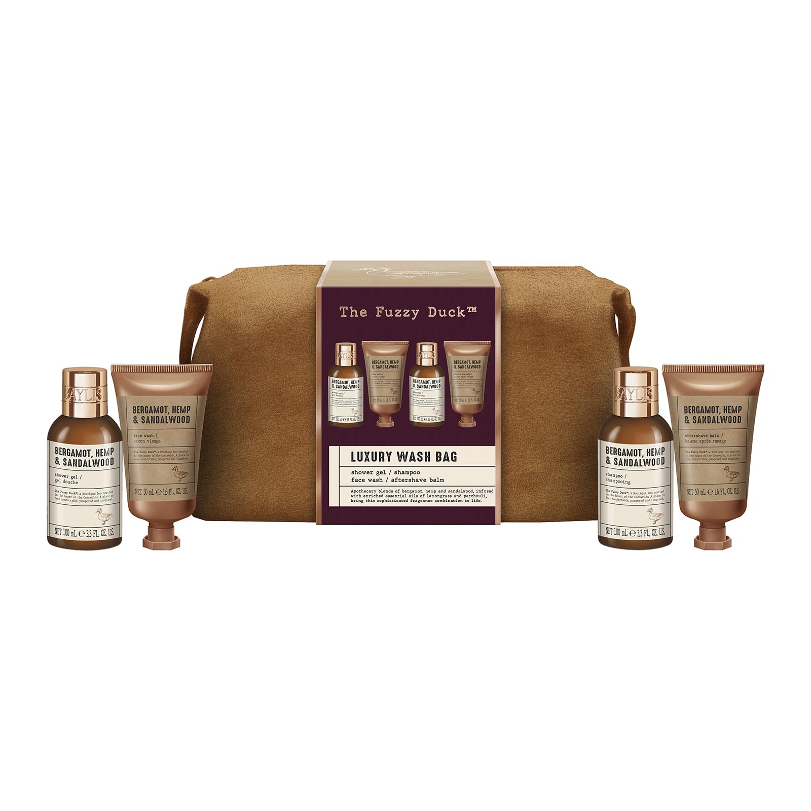 Baylis & HardingThe Fuzzy Duck Bergamot, Hemp & Sandalwood Men's Luxury Wash Bag Gift Set (Pack of 1) - Vegan Friendly