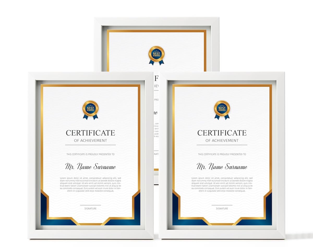 Brista White 3X Pack A4 Picture Photo Frames Styrene Front Certificate Frame 21 X 29.7Cm Wall Mountable Or Tabletop Photos Display Home Office Décor Document Frame (White)