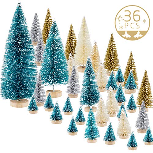 MEWTOGO 36pcs Mini Sisal Trees,Miniature Christmas Trees for Craft,Bottle Brush Trees,Pine Trees