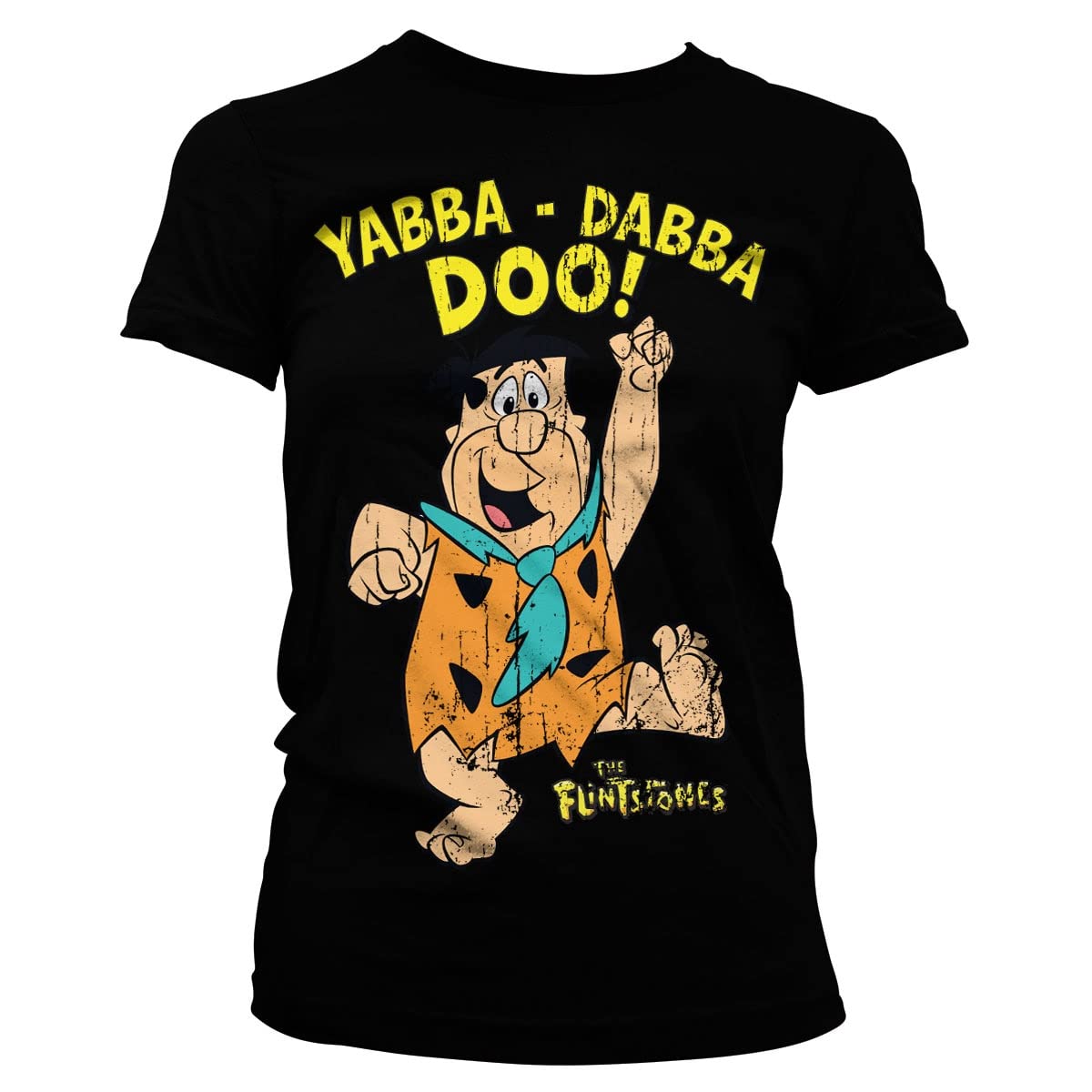 The Flintstones Women's Black Officially Licensed Yabba-Dabba-Doo T-Shirt (Black), X-Large
