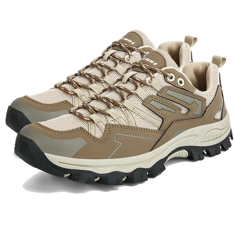 Men's Outdoor Hiking Shoes Breathable Walking Sneakers Lightweight Non-Slip Durable Trekking Trail Shoes (Khaki,10)