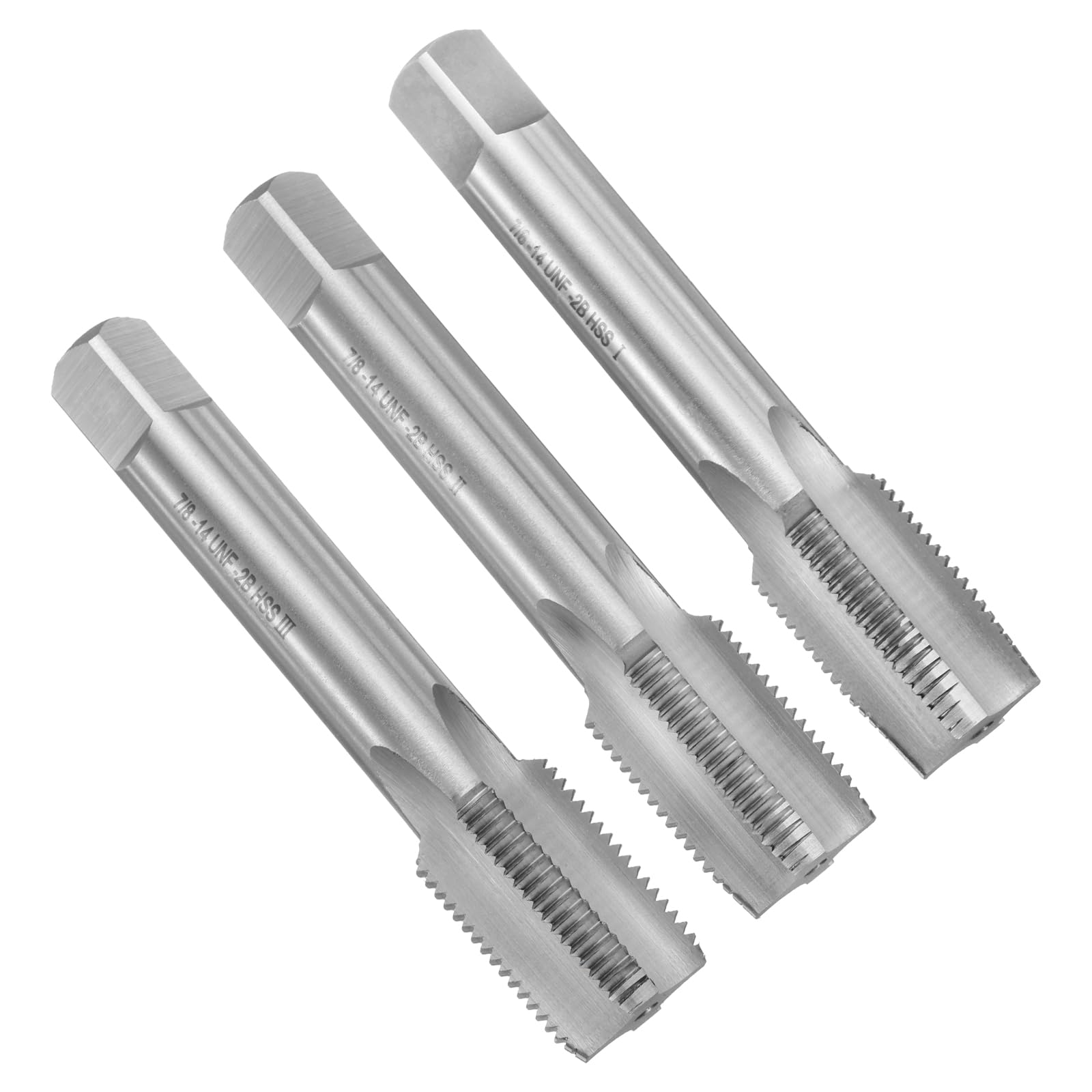 sourcing map 3pcs Hand Tap Set, 7/8"-14 UNF Taper/Plug/Bottom Thread Screw Taps, High Speed Steel Hand Threading Tapping Tool Kit
