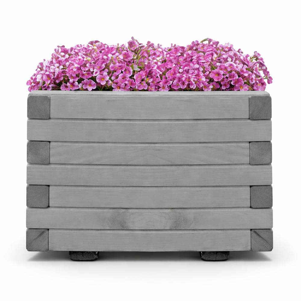 Mega Holz Pflanzkübel Grau Lasiert 40x40 cm - Massiv & wetterfest - Fertig montierter Blumenkübel aus Kiefernholz - Rustikaler Blumentopf für Garten, Balkon & Terrasse, witterungsbeständig & robust