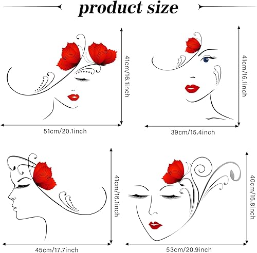 Miniatura 4 de 4 calcomanías de pared con contorno de cara de mujer, diseño de perfil, ojos y labios, calcomanías de pared autoadhesivas para el hogar, niñas,