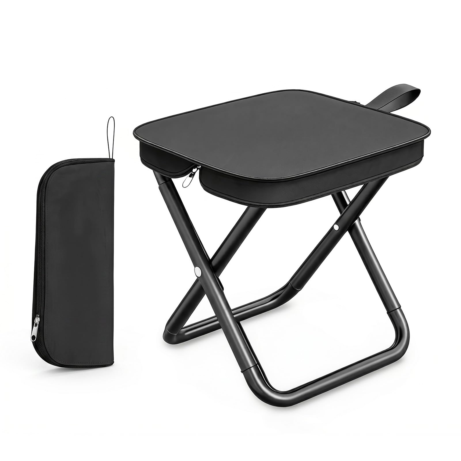 GadSteam 1 Pcs Folding Stool Portable Chair, Foldable Backpack Stool for Adults, Lightweight Small Folding Camping Stool, Heavy Duty Metal Collapsible Chair for Travel, Picnic, Hiking, Fishing, Festiv