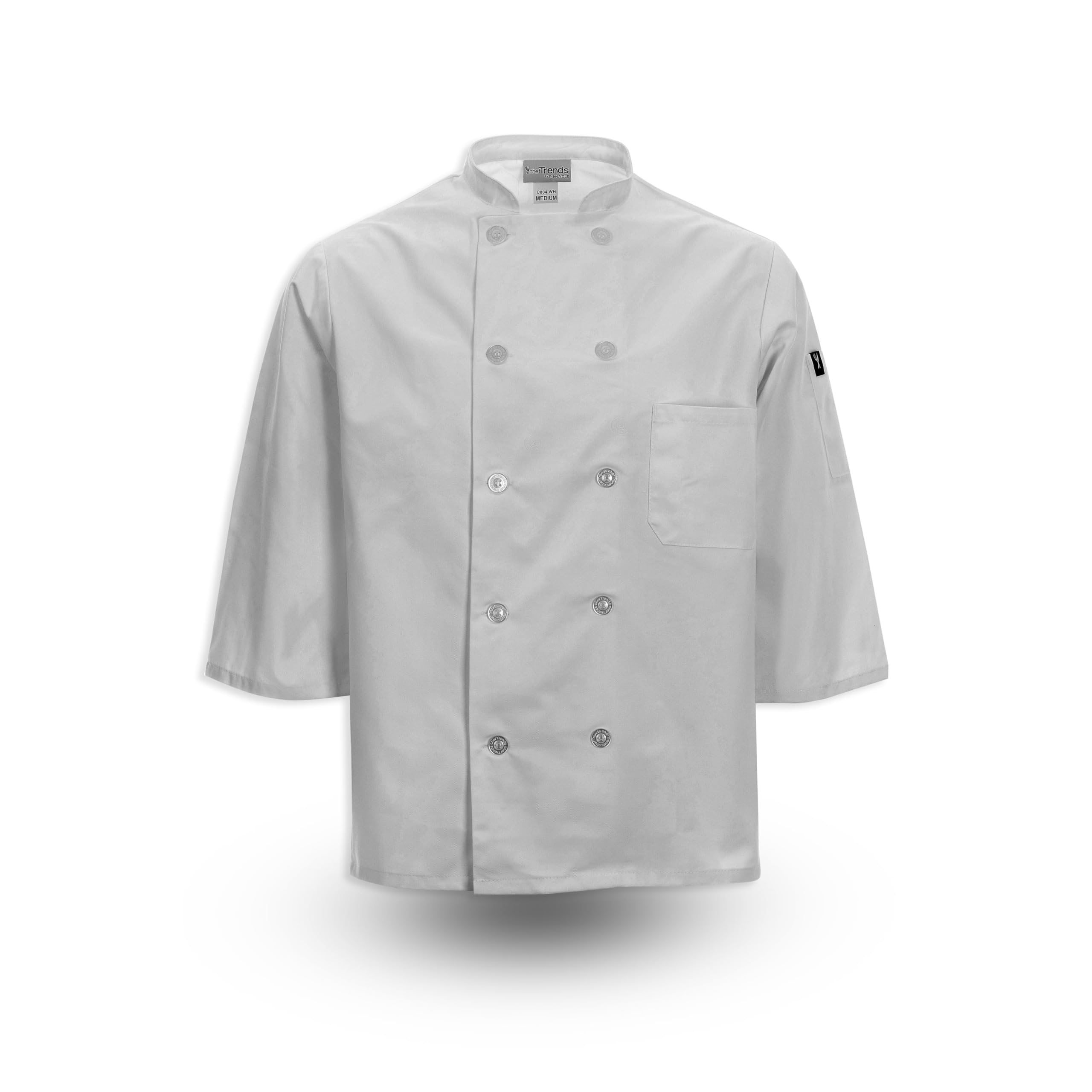 Chef Trends Button Chef Coat 3/4 Sleeve C834 - Large, White