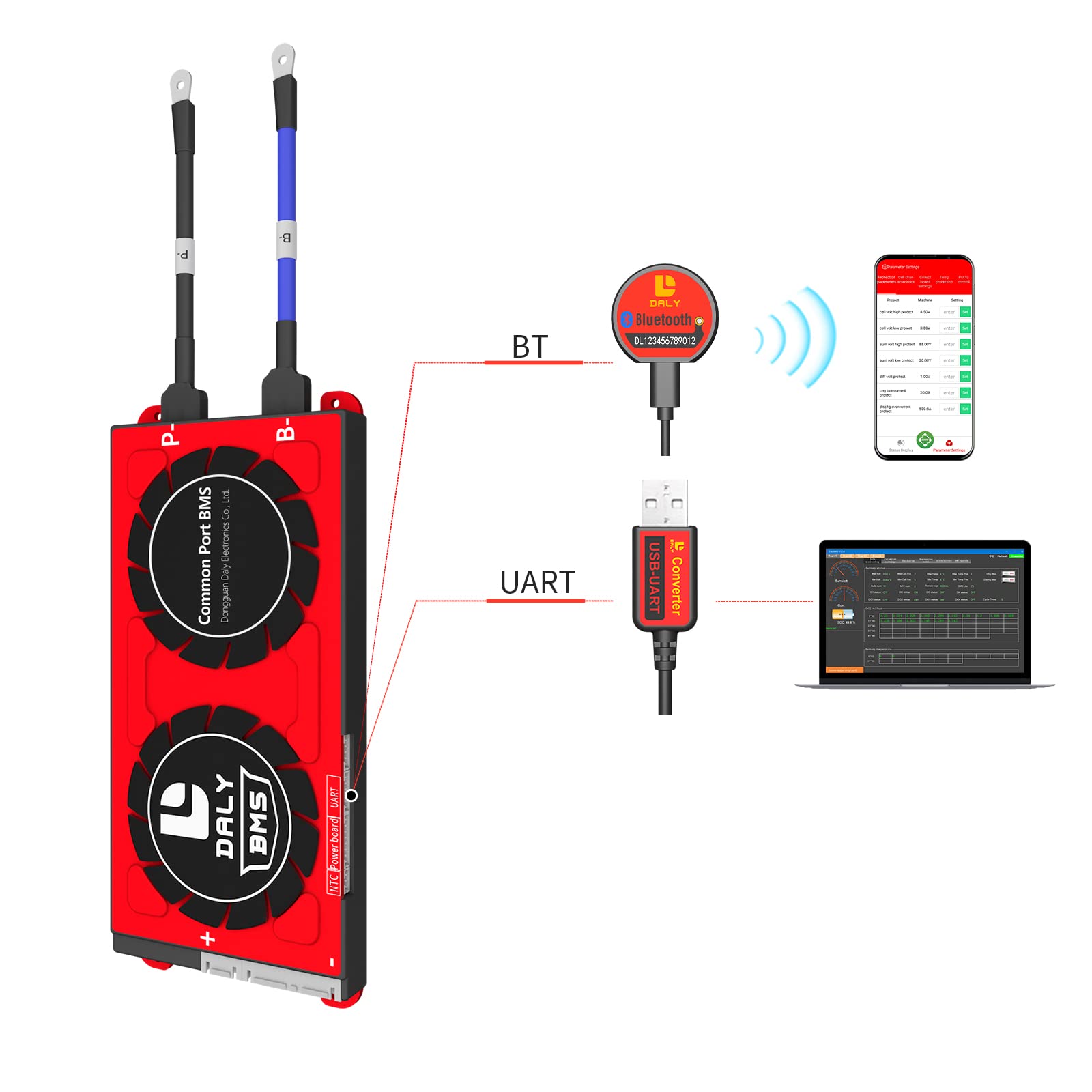 トイガン Daly BMS Li-ion 3S 12V 120A DALY Smart BMS Li-ion 48V 13S 120A com comunicação UART, módulo