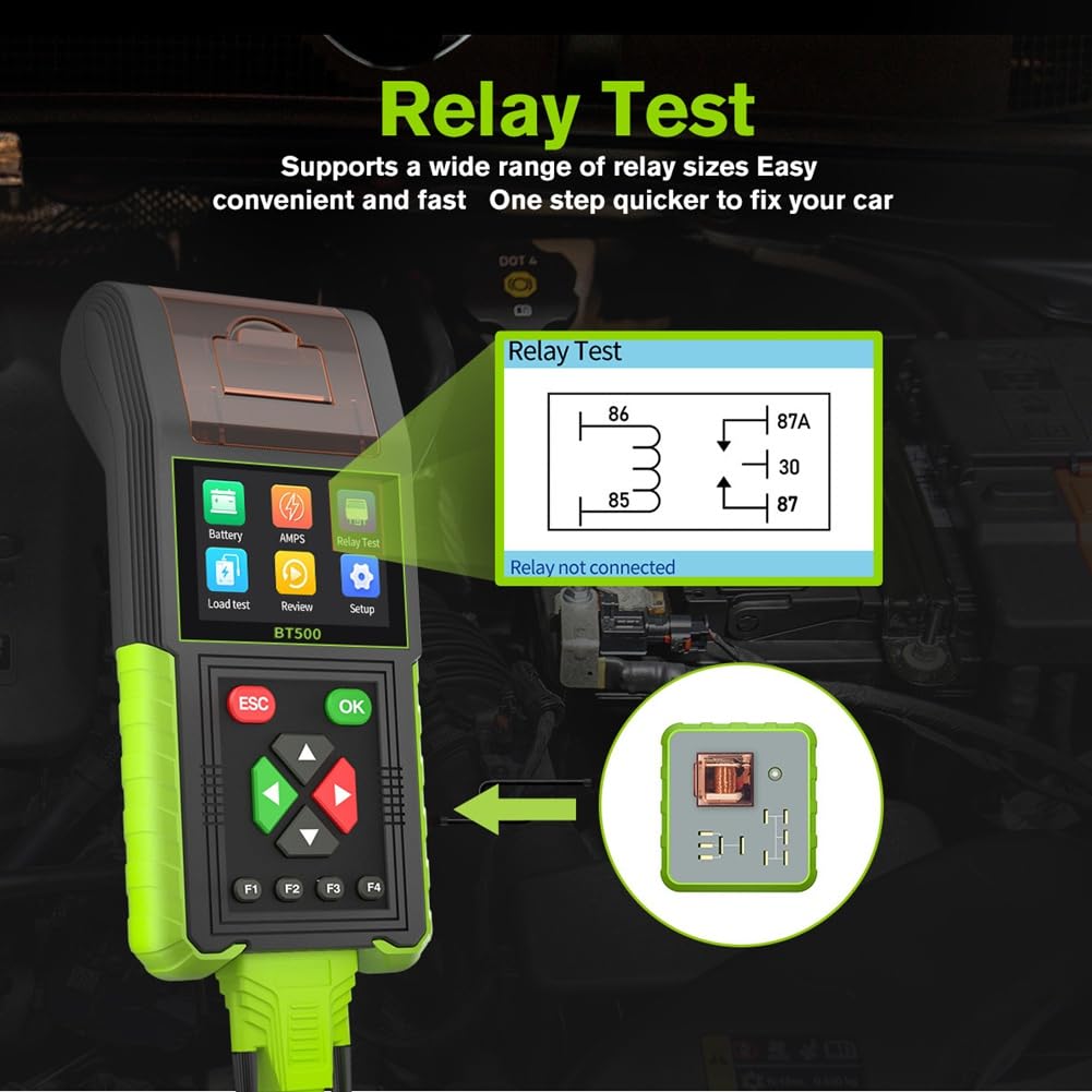Tester di Batteria Automobilistica con Stampante, Tester di Carico per Batterie da 12V 24V, Tester di capacità della Batteria, Test di Perdite del Relè.