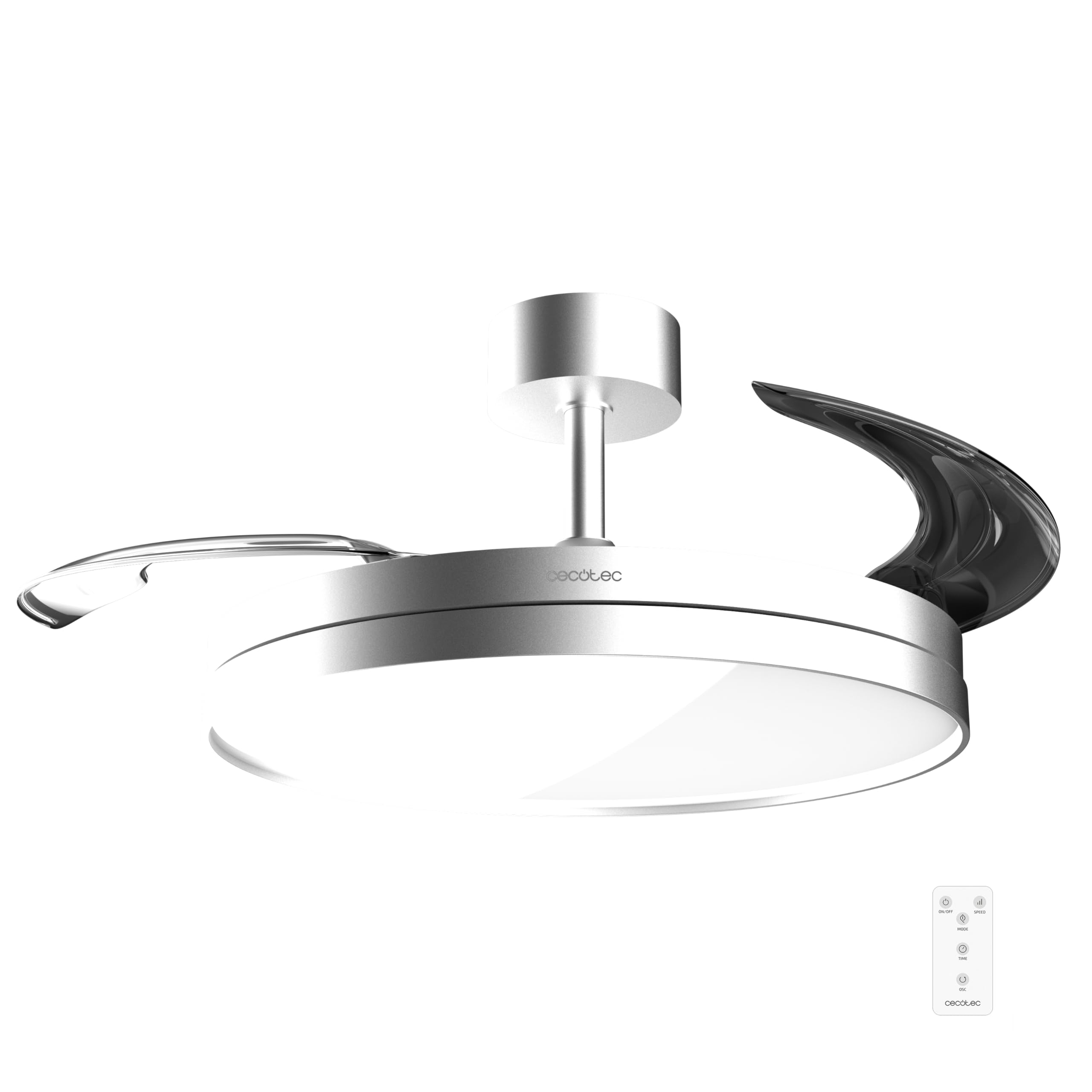 Cecotec Ventilador de Techo con Luz con Aspas Retráctiles EnergySilence Aero 2440 Invisible Pure Steel. 30W, Motor DC, Mando a Distancia, Temporizador 6h, 6 Velocidades, Función Winter-Summer