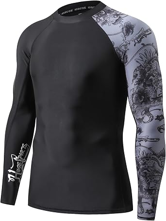ADOREISM Mens Long Sleeve Rash Guard UPF 50+ Quick Dry Compression Fit