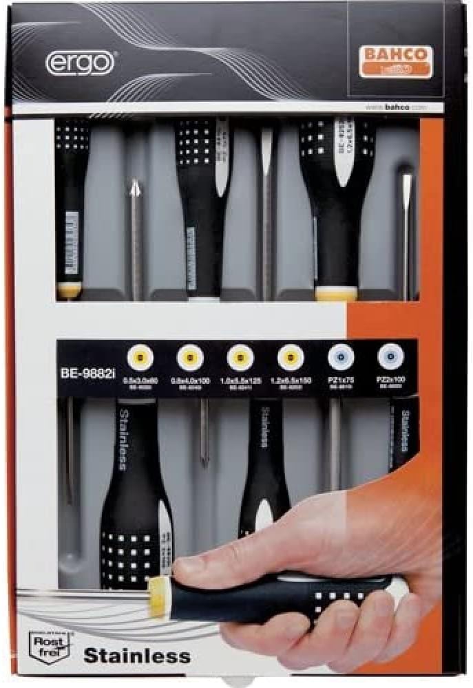Bahco BE-9882I "Ergo" Screwdriver Set Slotted/Pozidriv of Stainless Steel, Multi-Colour