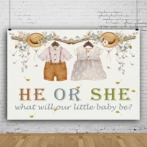 Miniatura 3 de Telón de fondo para fiesta de revelación de género con texto en inglés What Will Our Little Baby Be Photografía de 5 x 3 pies, pancarta para