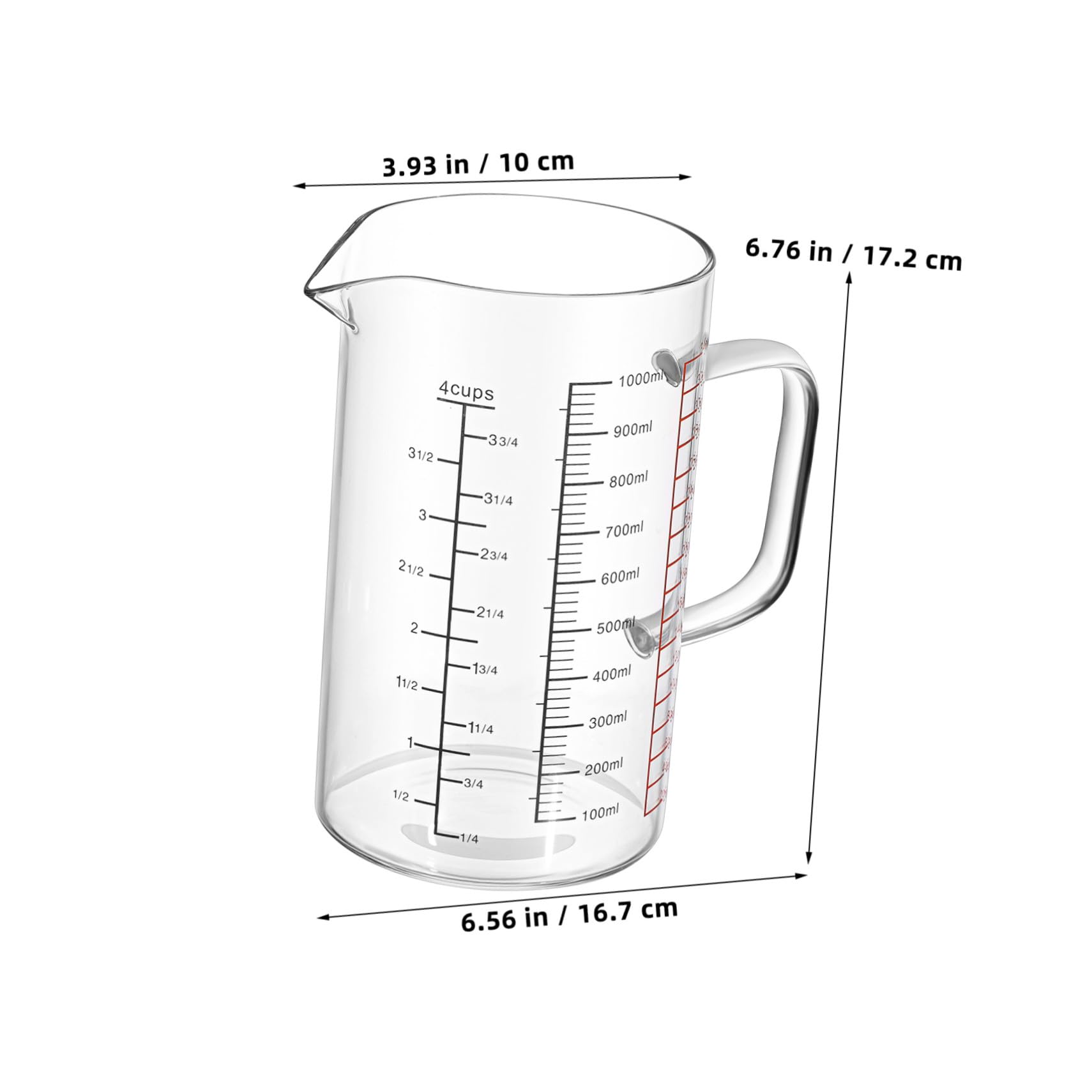 Borosilikatglas Glas Messbecher 1000ml mit Skalen für Küche