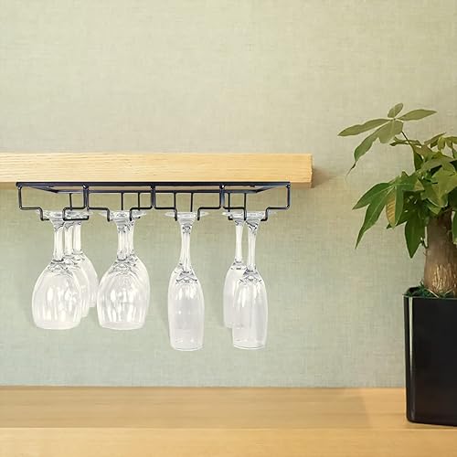 Miniatura 9 de AMUFYSHH Paquete de 2 estantes para copas de vino para debajo del gabinete, estante de 4 filas para colgar copas de vino, estantes de metal para