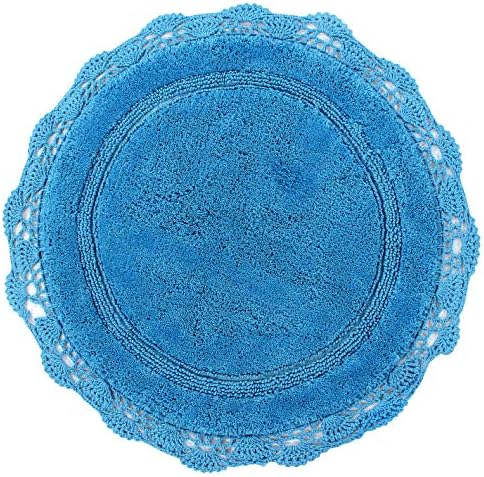 WARISI - Round Crochet Collection - Designer, Plush Cotton Rug (28 inches, Aqua Blue)