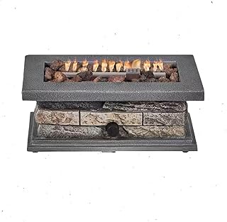Envirostone Outdoor Propane Fire Pit, 15,000 BTU Stone Look Rectangle Ta...