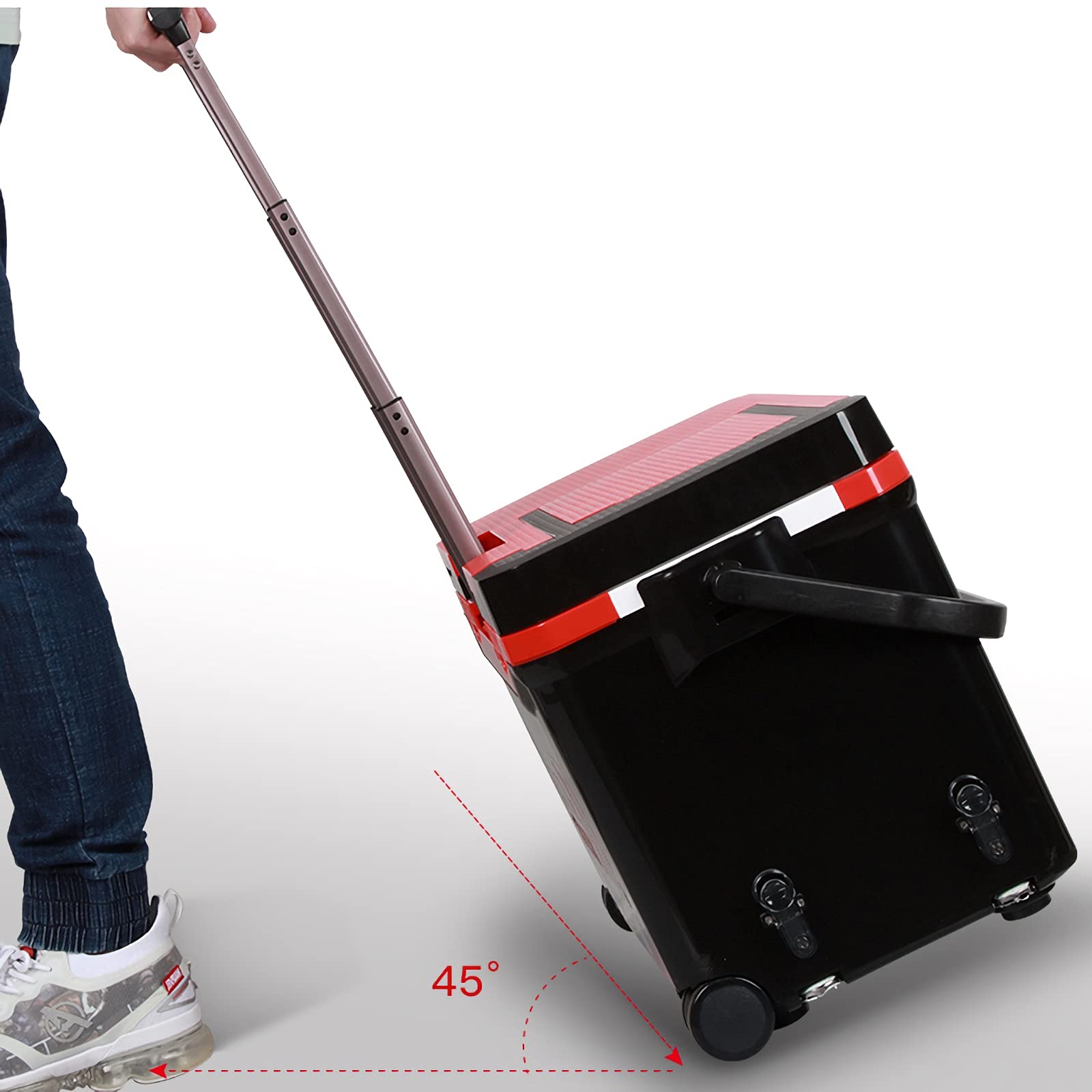 Werkzeugkasten, Angelbox, Angelbox, tragbarer Trolley-Koffer mit Rollen, Rückenlehne, anhebbares Bein, kann sitzen, Angeleimer, klein, verdickt, hält frisch, kühler, Angelgerät