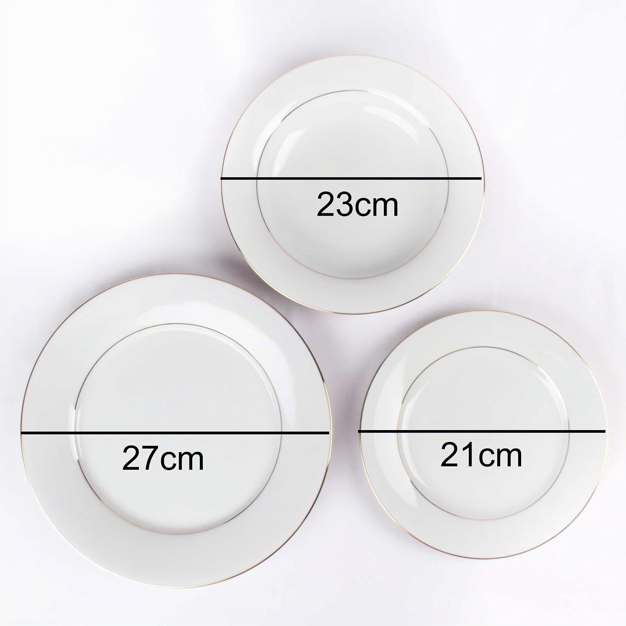 FranquiHOgar Juego de platos de porcelana blanca (18 piezas) Bremen, 6 platos llanos, 6 platos hondos, 6 platos de postre, filo de oro