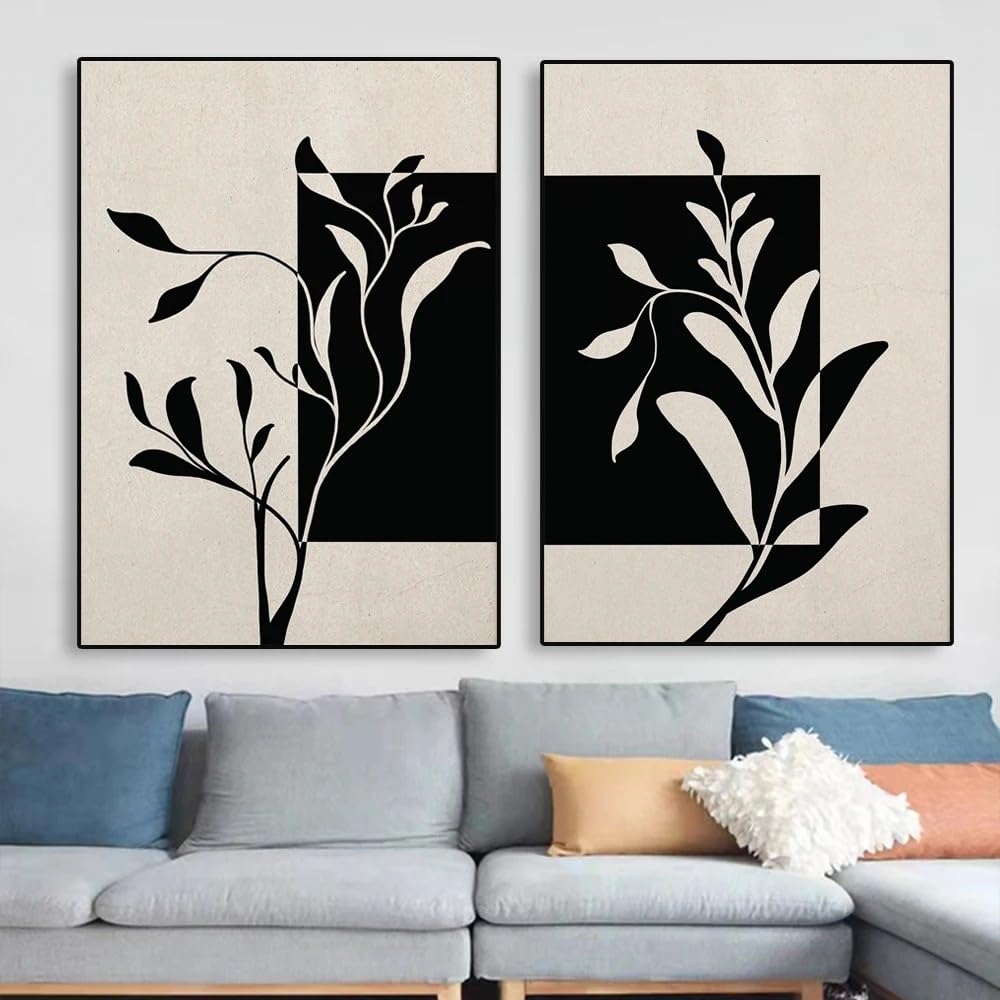 WBYZAC Set of 2-Abstract Art Leaf Line Drawing Poster Modern Prints Minimalist Art Canvas Painting Minimalist Aesthetic Art Living Room Home Wall Decor-40 * 60cm (No Frame)