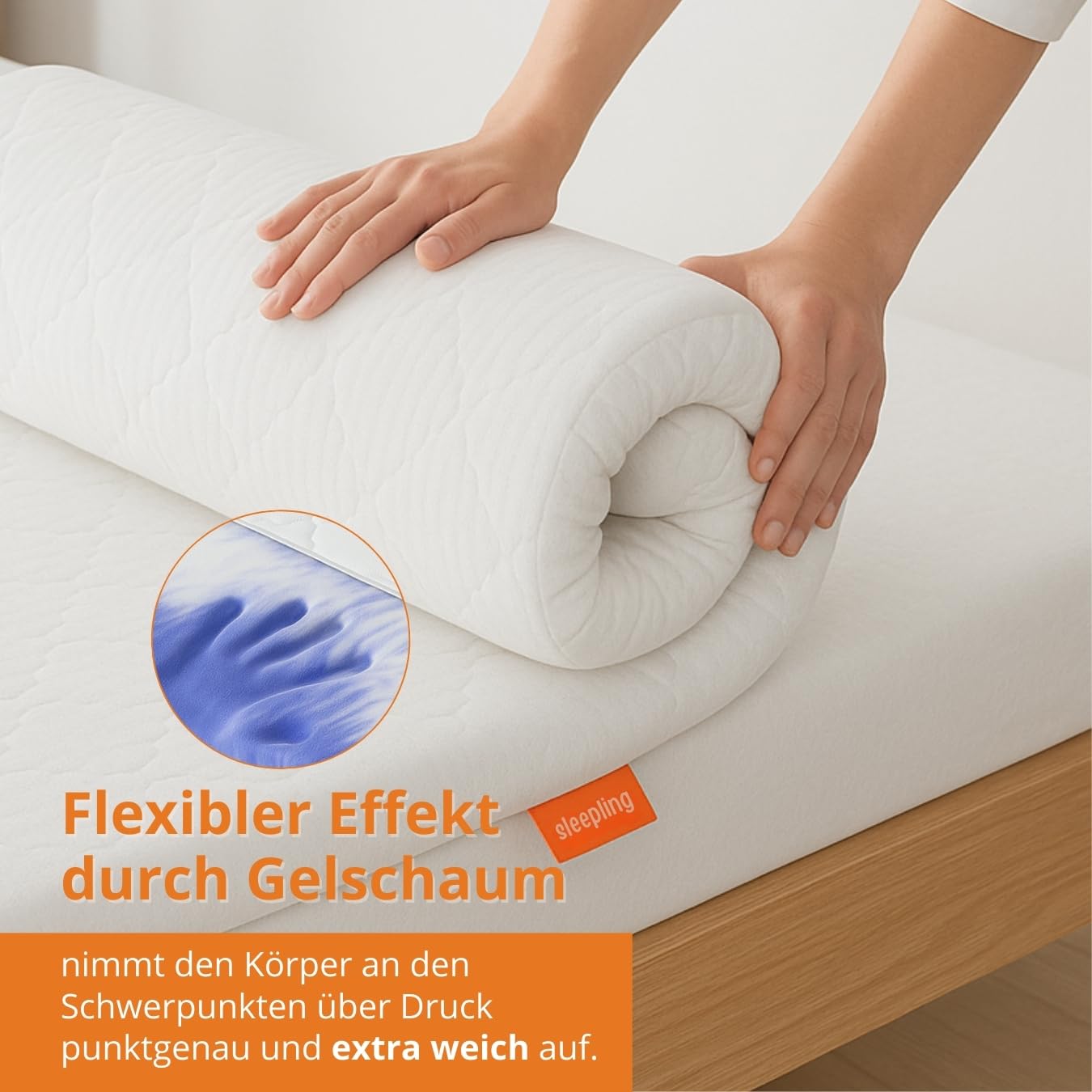 sleepling Gel Topper 100x200cm, Höhe 6 cm, Matratzentopper Gelschaum, orthopädische Matratzenauflage für alle Matratzen und Betten, Geltopper 100x200, Made in EU, Oeko-TEX