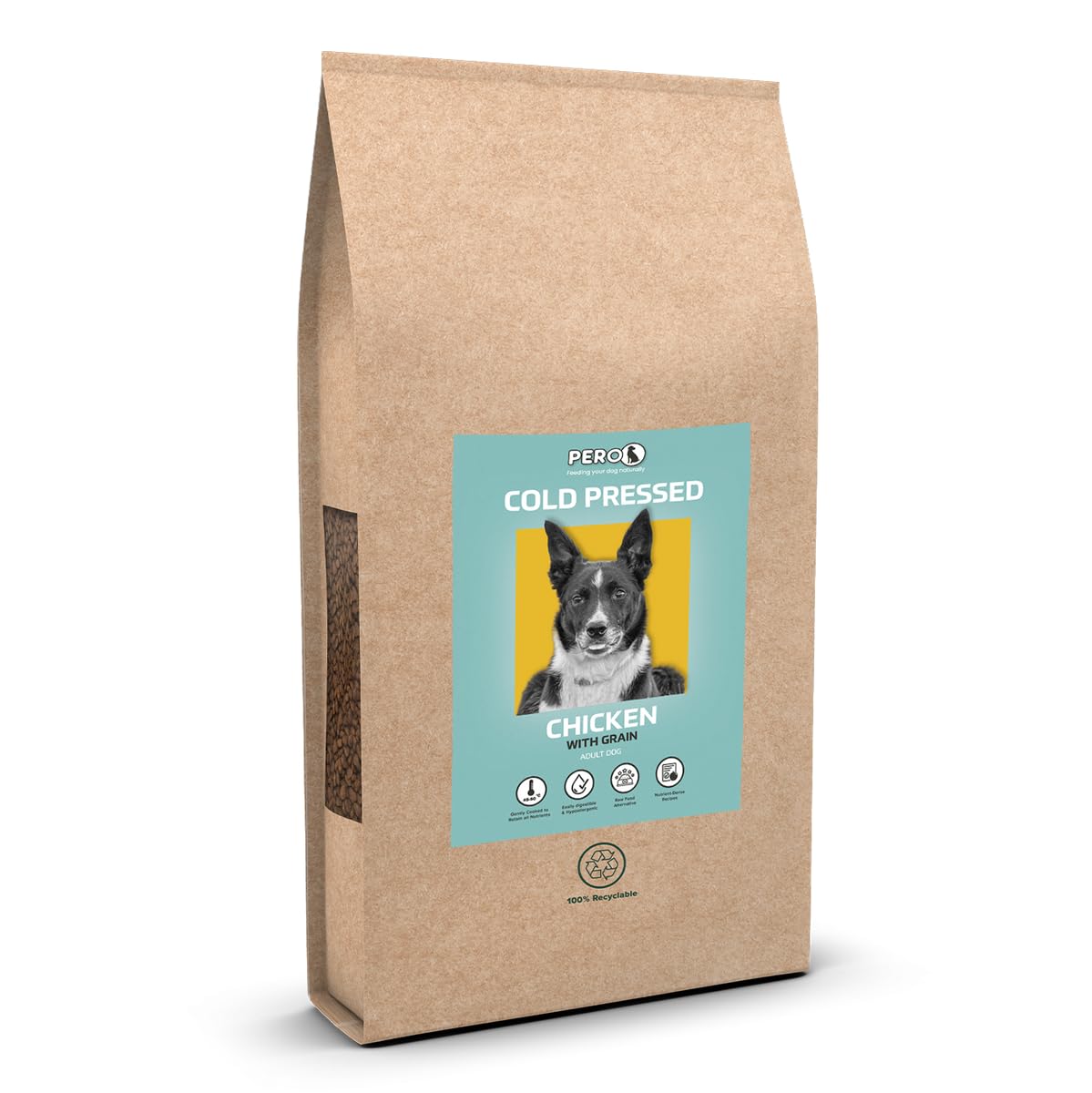 Pero Cold Pressed Dog Food – Chicken with Grains – 36% Chicken, Complete Dry Food with Joint Care & Easy Digestion (12kg)