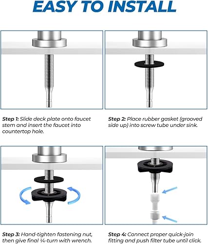 Miniatura 7 de WEWE Grifo de agua potable, grifo de filtro de agua de cocina sin plomo para ósmosis inversa o sistema de filtración de agua, grifo RO, níquel