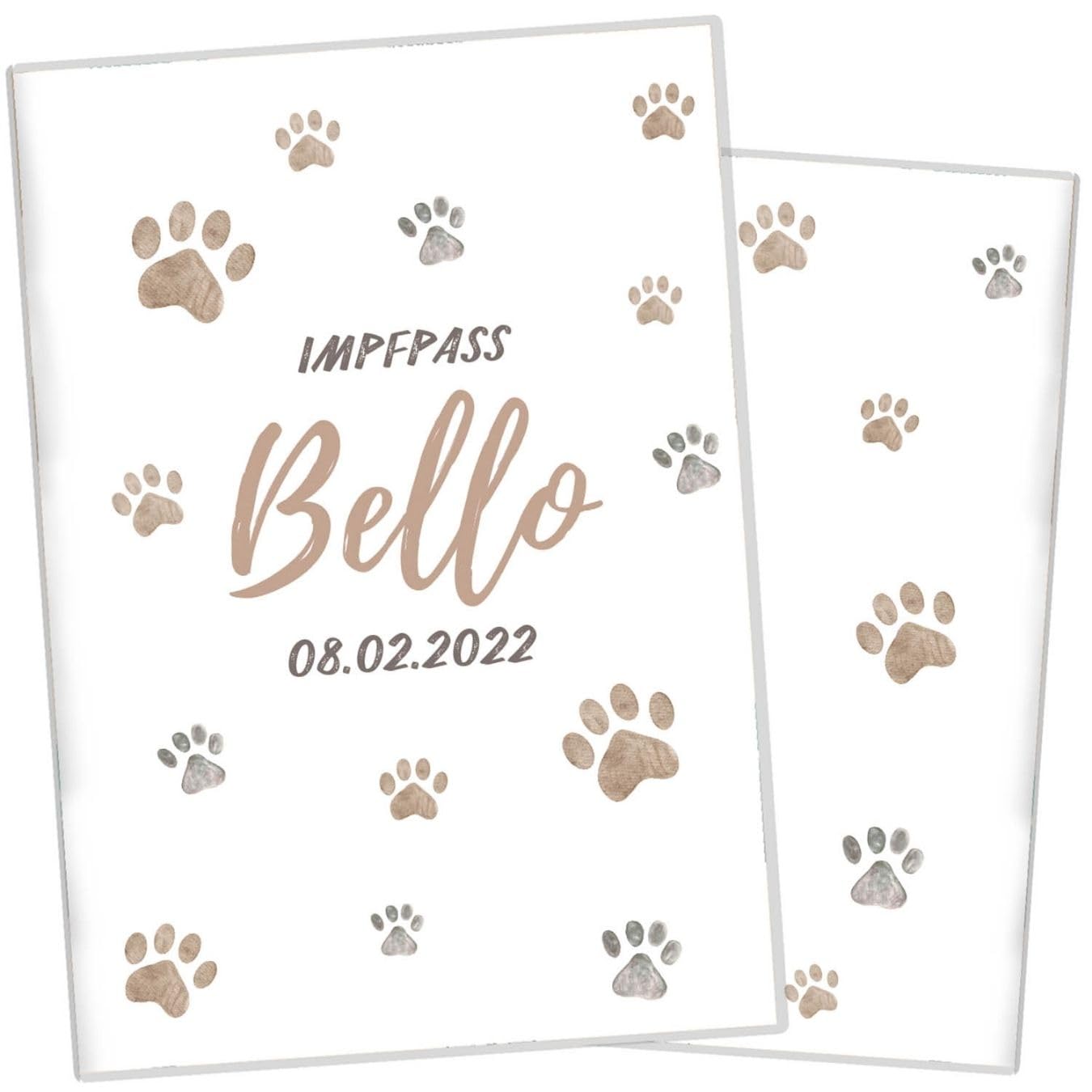 Wilhelm Fell Impfpasshülle für Tiere I Personalisierbar mit Namen oder Geburtsdatum I Persönliche Geschenkidee für Haustierbesitzer I Schutzhülle für den Impfpass für Haustiere (Pfote Beige)
