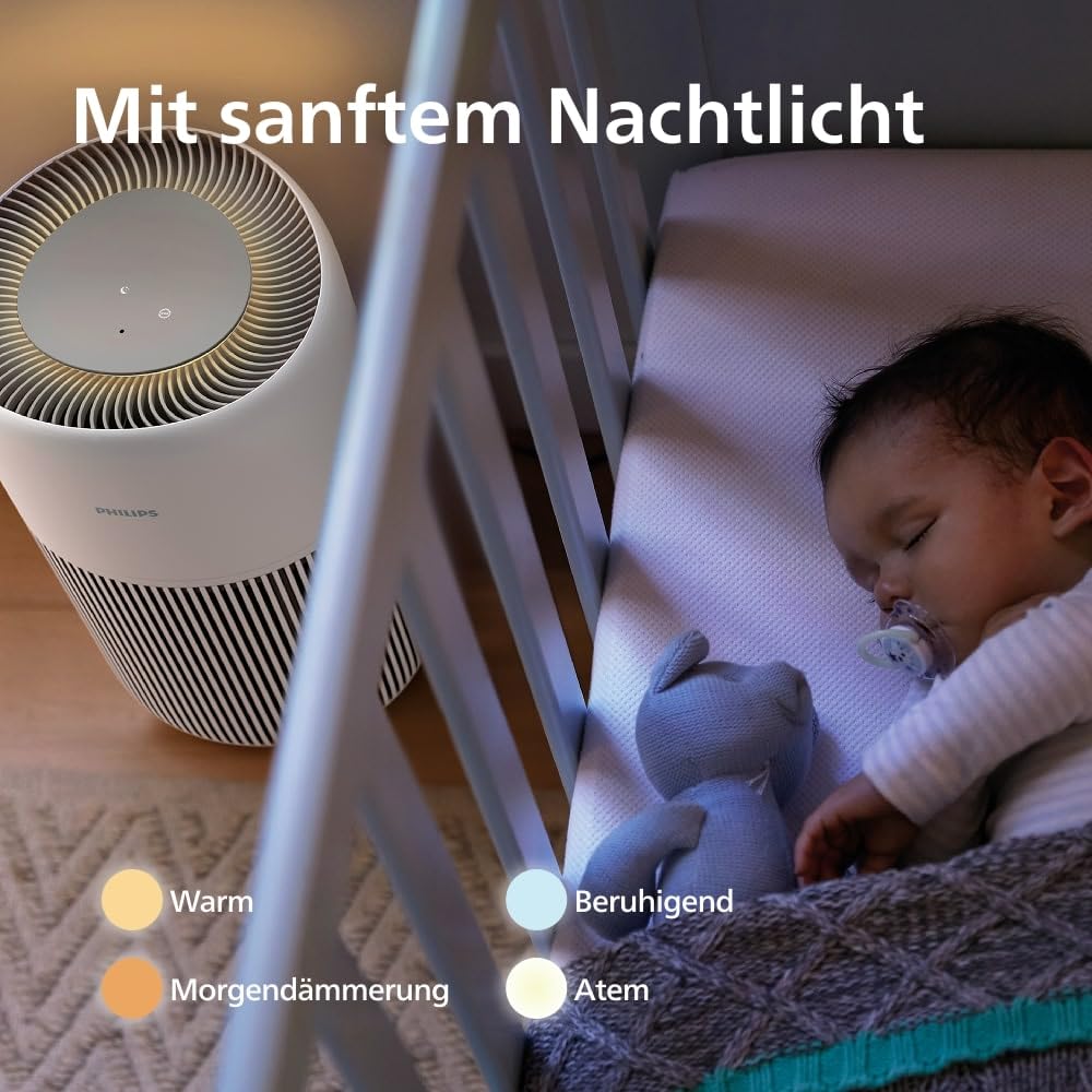 Philips Luftreiniger 2200 Series, HEPA NanoProtect + Aktivkohlefilter, CADR 400m³/h für 104m², Allergiker, Ultra-leise, Intelligenter und langlebiger Filter (AC2210/10)