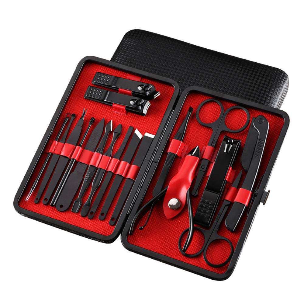 Kit de manucure, coupe-ongles professionnel, kit de manucure en acier inoxydable, kit de toilettage professionnel, kits de soins des ongles, étui à ongles de voyage portable-rouge_18 pièces (rouge 1