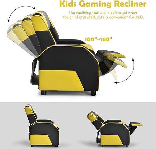 Miniatura 12 de ARLIME Silla reclinable para niños, de piel sintética, con reposapiés, reposabrazos, reposacabezas y soporte lumbar, sofá ajustable para juegos para