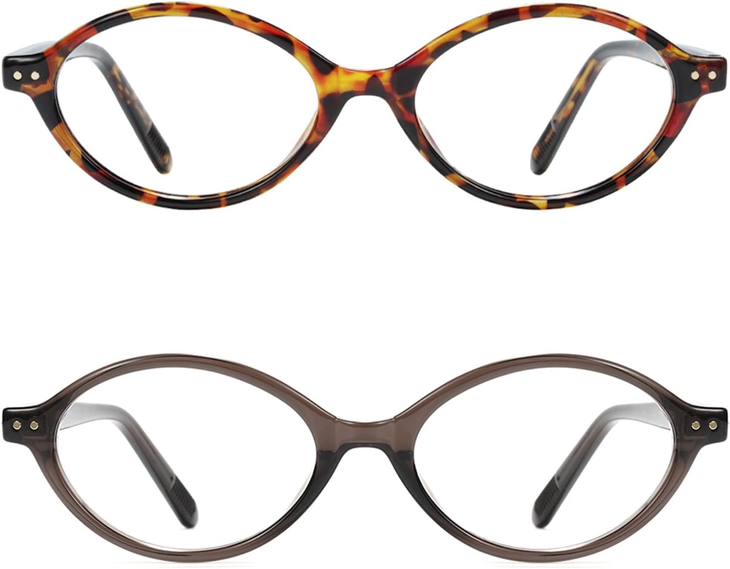 Slocyclub 2pack Oval Blue Light Blocking Glasses for Women Men, Small 90s Retro Oval Frame Bluelight Glasses for Gaming/Computer/Screen(Whiskey Tortoise Crystal Smoky Brown)