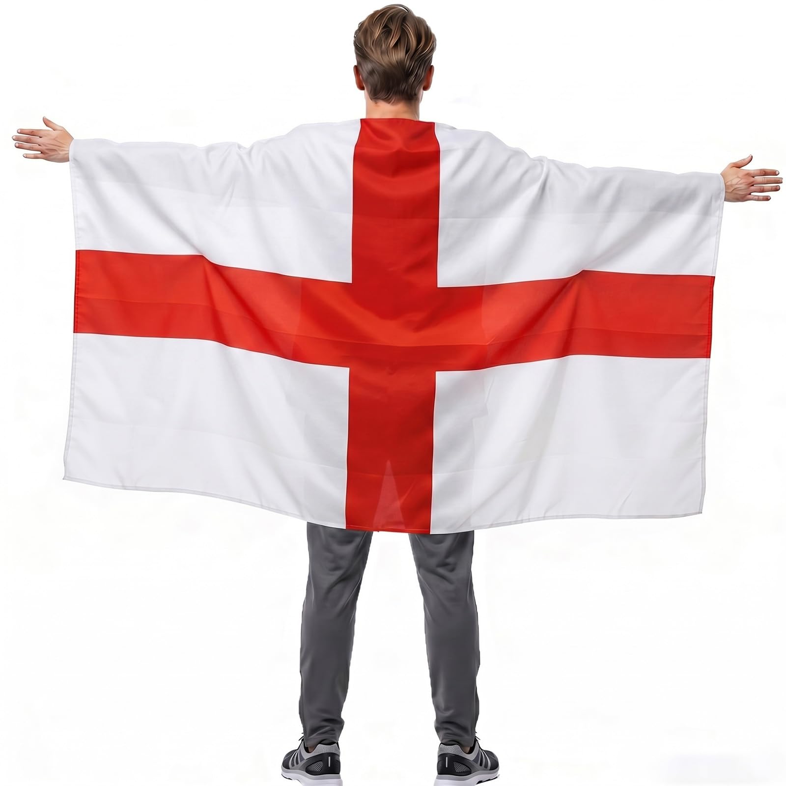 YESAH England Cape Flag for 2026 World Cup,3x5ft St George's Cross Superhero Wearable Cape with Sleeves for St George's Day,English Flag Capes for Football Matches,England Patriots Gear — image 1