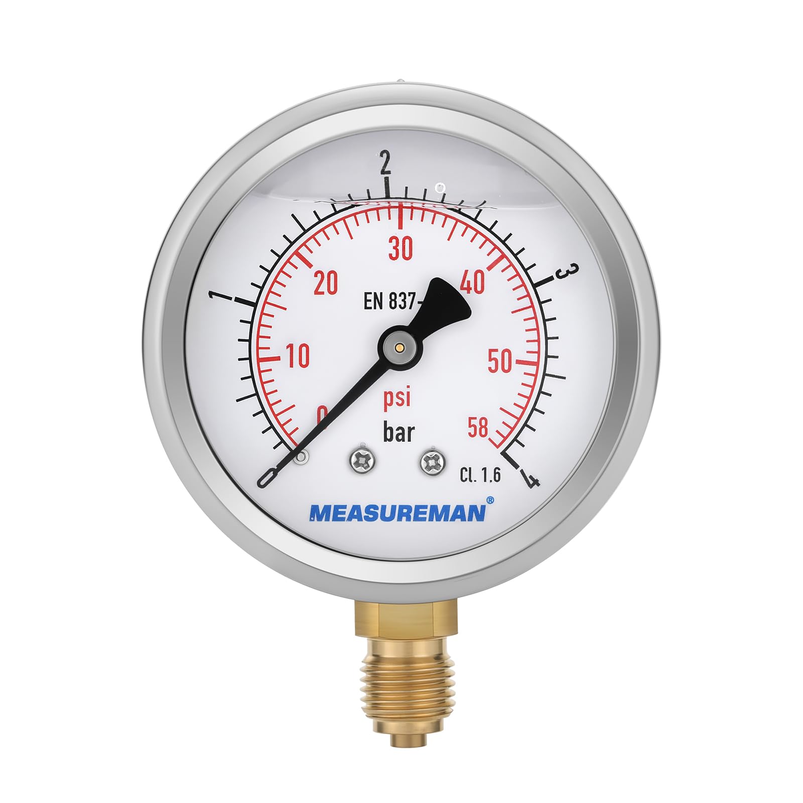 Manomètre, Manomètre Glycérine 2,5 pouces, 0-4 bar, boîtier en acier inoxydable 304, raccord inférieur 1/4" BSP