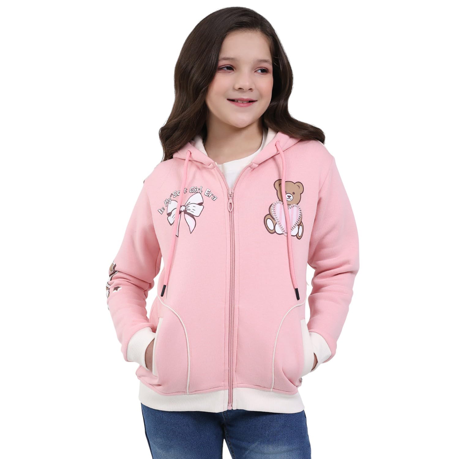 monte carlo Girls Regular Fit Printed Hooded Neck Zipper Closure Full Sleeve Winter Sweatshirt| Warm Pullover for Kids | Stylish Sweatshirt | Soft Comfortable Casual Winter Wear (Pack of 1)-picture-14