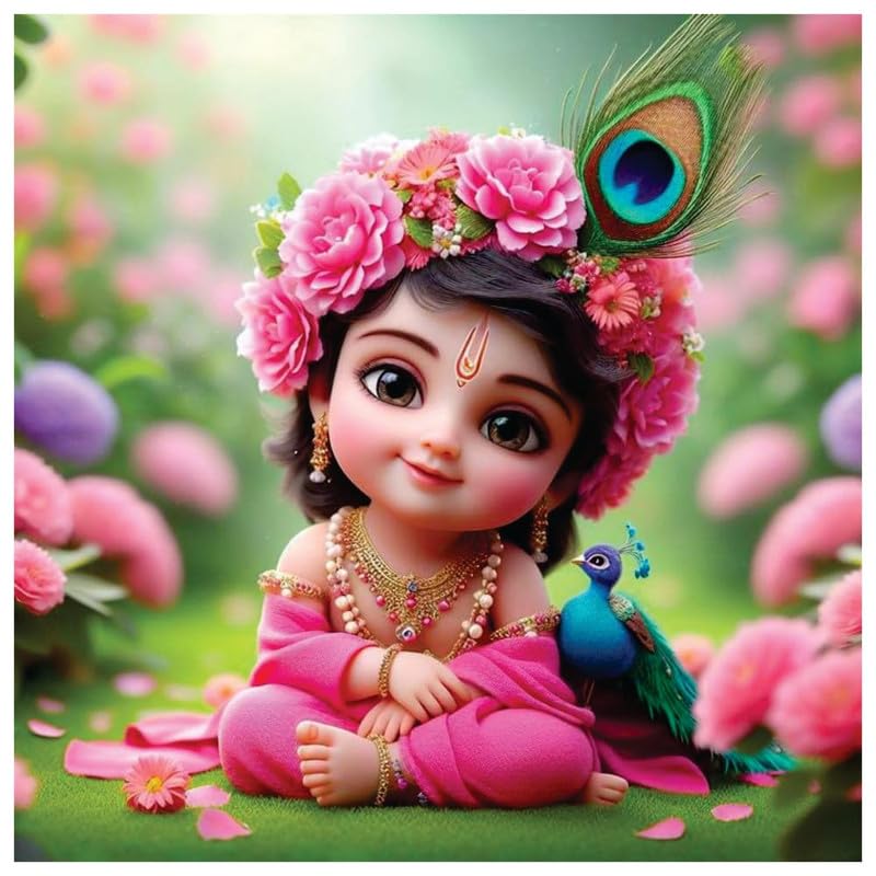 Image of British Terminal Cute little Bal Gopal Baby God Krishna| Kanha Ji | Laddu Lord Makhan Chor Painting Religious Poster for Pregnant Women for wall (matt thin vinyl,sticker,multicolor,unframed)| bj157